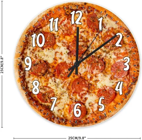 Vista 2 de Reloj de pared de pizza, reloj de pared para cocina, alimento, funciona con pilas, reloj de pared decorativo para sala de estar, dormitorio, 10