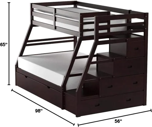 Vista 3 de Acme Jason - Litera de madera de tamaño individual sobre cama matrimonial con nido en color espresso