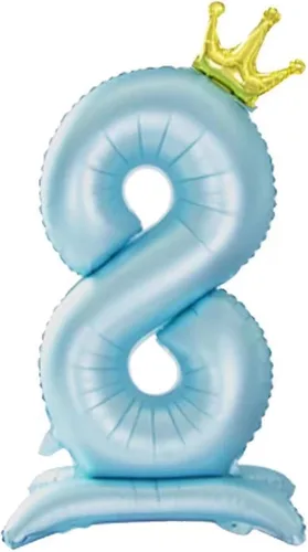 Vista 9 de Globos azules con el número 1 de 42 pulgadas con corona, globos de primer cumpleaños para niños y niñas, suministros de decoración de fiesta de Azul