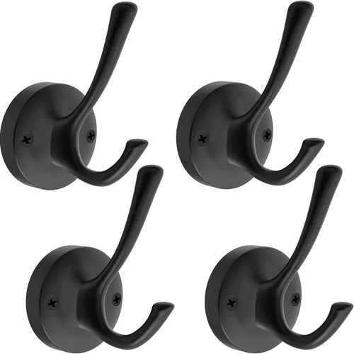 Vista 17 de TOFIIGREM Ganchos negros para toallas, paquete de 2 ganchos de metal resistente para bata de baño, gancho doble montado en la pared, ganchos
