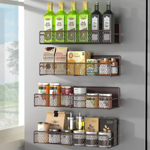 Vista 24 de Estante magnético para especias para refrigerador, paquete de 7 estantes magnéticos fuertes 100% de metal, organizador de especias con soporte