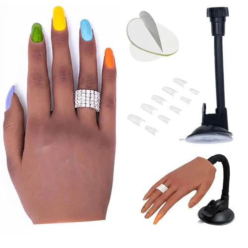 Vista 9 de Mano de práctica de uñas de silicona para uñas acrílicas, manos de maniquí profesional para práctica de uñas con soporte ajustable, mano falsa