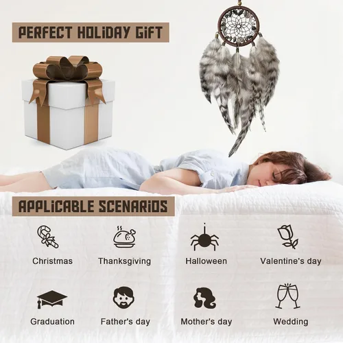 Vista 5 de Mini atrapasueños – Pluma de pollo con ágata gris, pequeño atrapasueños hecho a mano para dormitorio, un atrapasueños para niñas y niños, decoración
