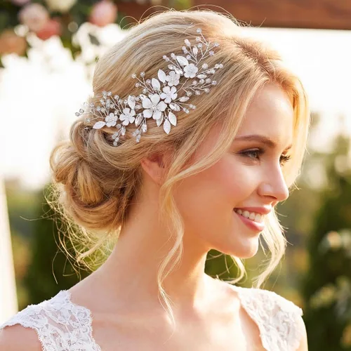 Vista 5 de Unicra Plata novia boda pelo vid flor novia pieza de pelo de diamantes de imitación accesorios para el pelo de cristal tocados joyería para mujeres