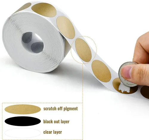 Vista 3 de 1 rollo de 1000 calcomanías redondas de 1 pulgada, etiquetas autoadhesivas para boletos de lotería, manualidades, juegos de rifa, creación de Dorado