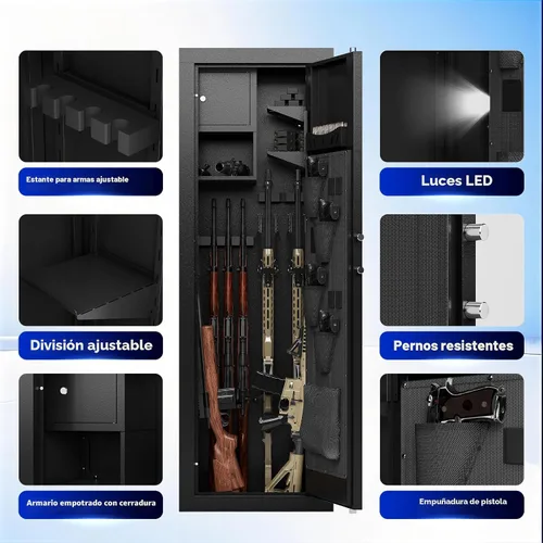 Vista 3 de Caja fuerte para armas, caja fuerte biométrica 10-14 para rifles y pistolas, cajas fuertes grandes para armas para el hogar, gabinetes de armas