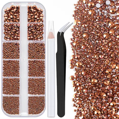Vista 14 de Dos paquetes de diamantes de imitación de parte trasera plana, 4520 piezas de diamantes de imitación coloridos para arte de uñas, cristal colorido +