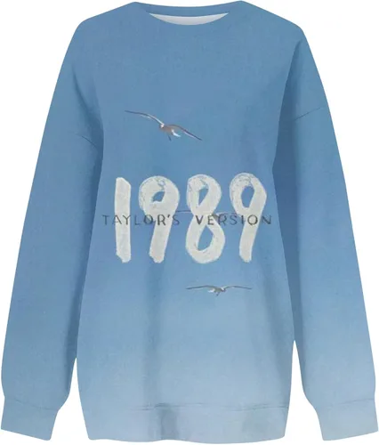 Vista 4 de Taylor - Sudadera para mujer 1989 con estampado de letras Swift con cuello redondo y manga larga, holgada, cómoda, casual