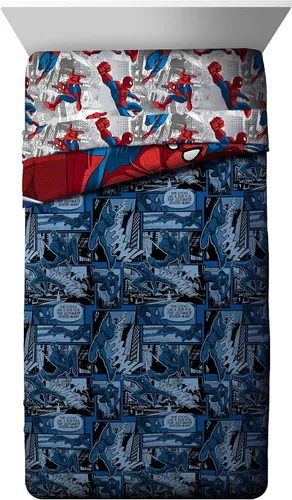 Vista 2 de Jay Franco Marvel Spiderman Burst - Juego de ropa de cama individual y cortinas de Spidey Daze