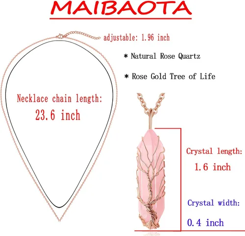 Vista 5 de MAIBAOTA Collar con colgante de cristal para mujer, collar de árbol de la vida, collar de piedras preciosas de cristal curativo de reiki natural
