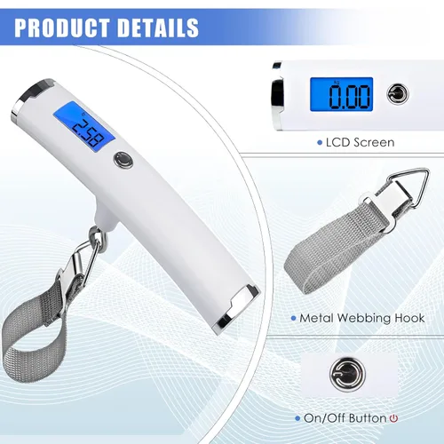 Vista 6 de Báscula digital de equipaje para viaje, báscula de peso de mano para equipaje con función de tara, peso de equipaje de viaje de 110 libras, báscula