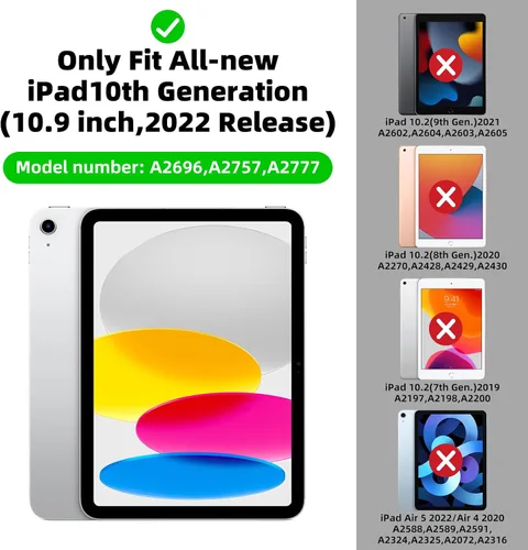 Vista 2 de Funda para iPad de 10.ª generación 2022, funda de 10.9 pulgadas, (Modelo: SM-A2696 A2757 A2777) Funda protectora de cuerpo completo a prueba
