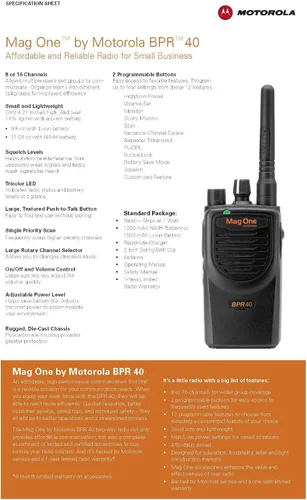 Vista 2 de BPR40 Mag One de Motorola VHF (150-174 MHz) 8 canales 5 vatios Número de modelo AAH84KDS8AA1AN - Requiere programación