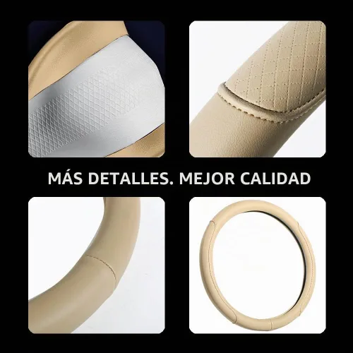 Vista 4 de Funda de volante de piel de microfibra con relieve clásico, protector de rueda antideslizante y transpirable para automóvil, ajuste para volantes