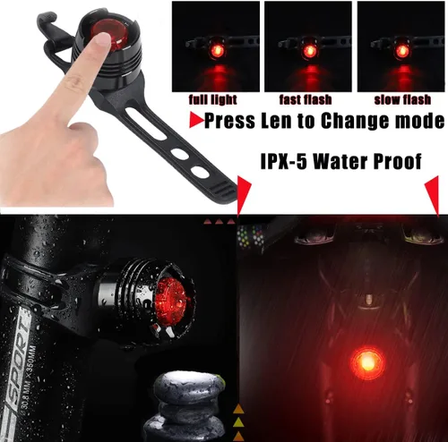 Vista 2 de 2 luces traseras para bicicleta, mini luces LED con correa, visibilidad de 180 grados, seguridad en todos los lados