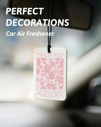 Vista 3 de Ambientador cristiano rosa para automóvil, 6 piezas, flor de lazo rosa, versículo religioso de la Biblia, ambientador colgante para autos, armario