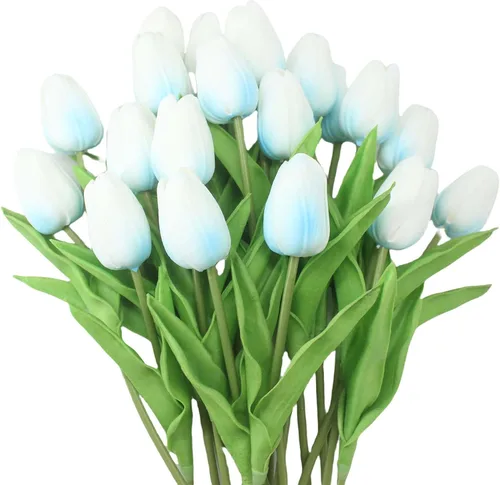 Vista 9 de Flores artificiales, 10 cabezas, mini tulipán artificial de tacto real para decoración del hogar, boda, fiesta, centro de mesa (negro)