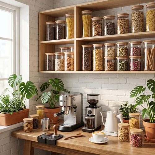 Vista 9 de Paquete de 6 tarros pequeños redondos de vidrio de 0.6 cuartos de galón con tapas de bambú Minimalist Kitchen Organizer,Pantry Storage