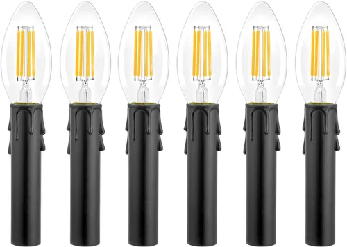 Vista 3 de Juego de 6 fundas para velas de goteo, base de candelabro, 4 pulgadas de alto, color negro