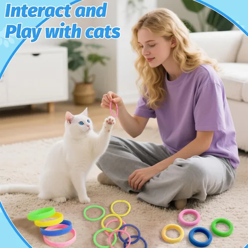 Vista 6 de Juguetes para gatos 24 piezas, juguete de goma para morder para gatos, juguetes interactivos para gatos para pasar el tiempo, pulseras coloridas
