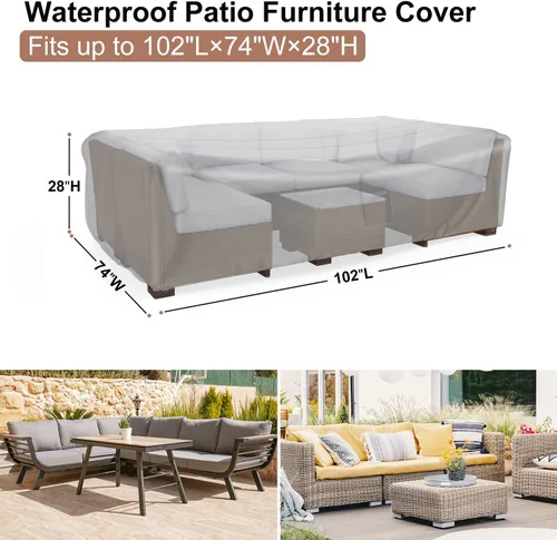 Vista 2 de Fundas para Muebles de Patio, Funda para Muebles de Exterior de Servicio Pesado Impermeable, Fundas para Juego de Sofá Seccional Funda para Juego