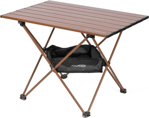 Vista 11 de Alpcour Mesa de camping portátil – Mesa auxiliar plegable ligera y compacta en una bolsa con parte superior de aluminio y bisagra resistente para un
