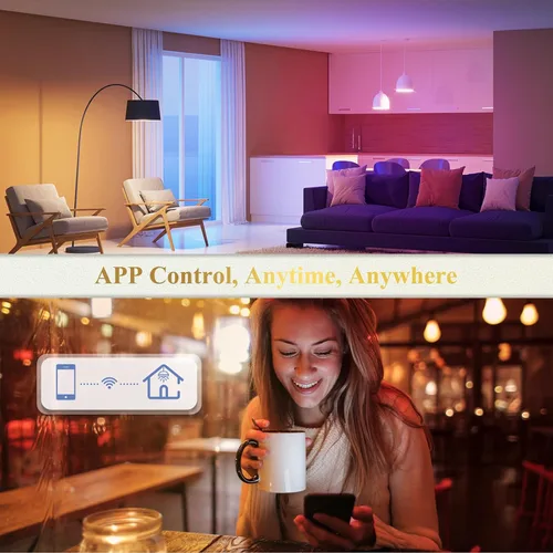 Vista 8 de DiCUNO Bombillas inteligentes, bombilla cambiante a todo color, compatible con Alexa, Google Assistant, no requiere concentrador, RGBCW multicolor