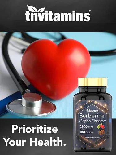 Vista 6 de Berberina con canela de Ceilán: 2200 mg por cápsula - 180 cápsulas Suplemento de berberina natural para la salud cardiovasular y del sistema