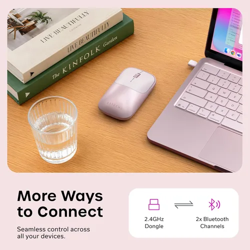 Vista 4 de Satechi Slim EX Wireless Mouse, Multi-Device Bluetooth & 2.4GHz Connection for macOS, Windows, iPadOS, and Android, Quiet Clicks, Anodized Aluminum