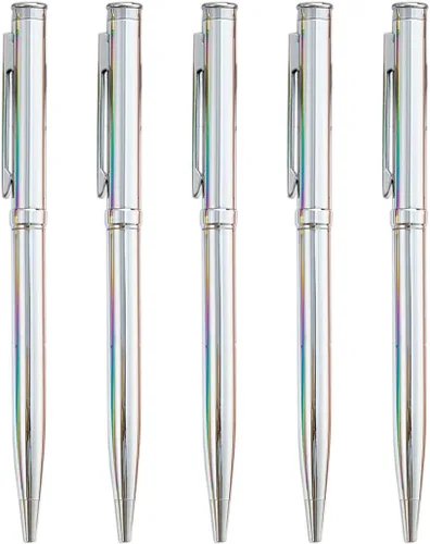Vista 9 de Gullor 5 bolígrafos retráctiles, bolígrafos de metal para regalo, negocios, oficina, punta media de 0.039 pulgadas, tinta negra, oro