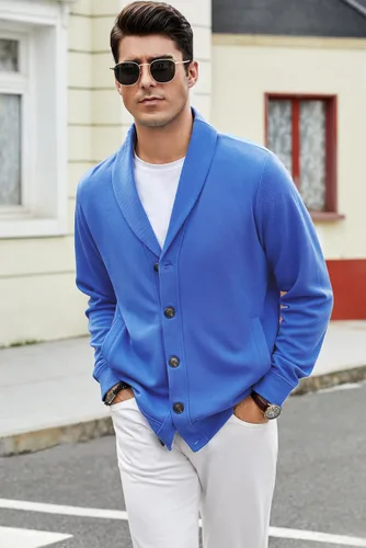 Vista 7 de JMIERR Mens Casual Long Sleeve Shawl Collar Button Down Knit Cardigan Sweater Jacket with Pockets