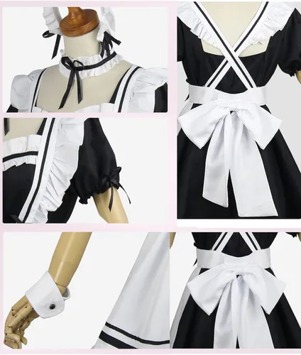 Vista 5 de Bleoavre Disfraz de Lolita de anime para sirvienta, disfraz de cosplay de Halloween