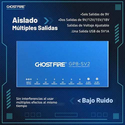 Vista 3 de GHOSTFIRE Fuente de alimentación de pedal verdaderamente aislada con 8 salidas de CC, GP8-SV2 27W Pedal Power Supply with 8 DC Outputs（2