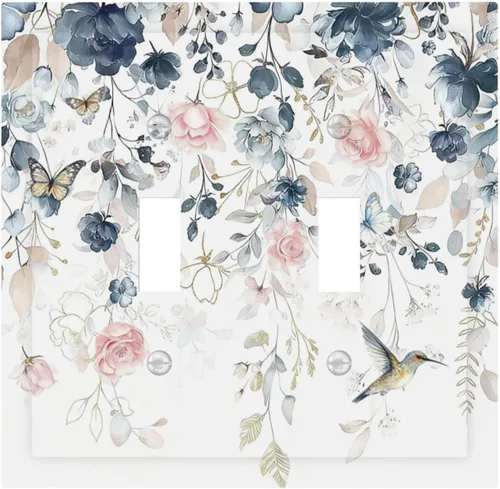 Vista 230 de Decorative Outlet Covers Blue Background White Cat Daisy Floral 2-Gang 1-Gang Wall Plate Single Toggle/Rocker Farmhouse Style Light Switch Covers