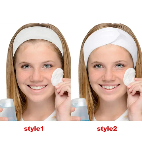 Vista 6 de Diadema elástica blanca del balneario del paño, paquete de 8 cabezas faciales Banda facial para la cabeza, lavable, diadema de maquillaje, cinta