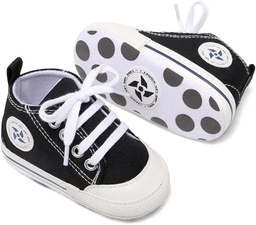 Vista 3 de Zapatos deportivos de lona para bebés y niñas con diseño de estrellas, suela antideslizante suave para recién nacidos, primeros caminantes