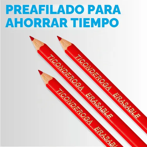 Vista 5 de TICONDEROGA Lápices de verificación borrables, preafilados con borrador, rojo, paquete de 2 (13901)