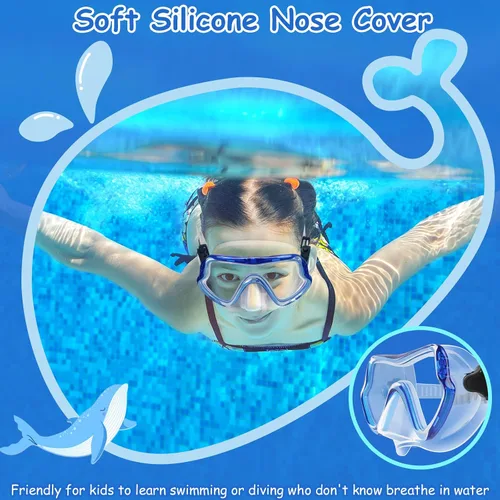Vista 5 de Gafas de natación para niños con cubierta de nariz para jóvenes de 8 a 15 años, antivaho HD Visión Gafas de piscina gafas de natación de agua
