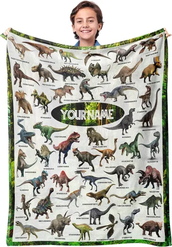 Vista 8 de Manta personalizada de dinosaurio para niños, mantas de regalo de dinosaurios jurásicos para niños, manta personalizada con nombre, manta