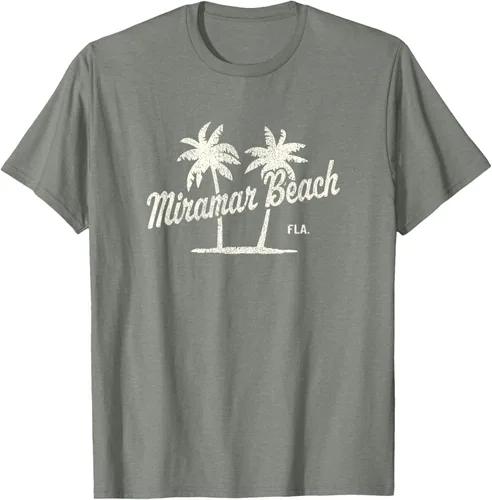 Vista 32 de Miramar Beach Florida Vintage 70s Palm Trees - Camiseta gráfica, Azul / Patchwork, S