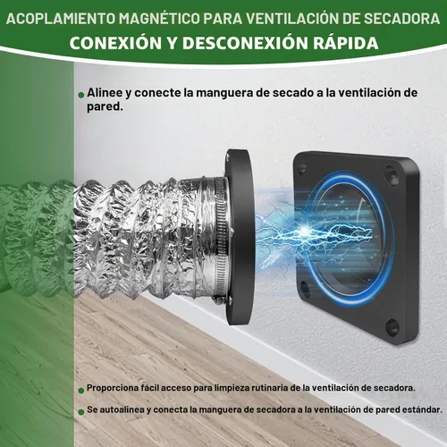 Vista 6 de Acoplamiento magnético de ventilación para secadora, kit de conector magnético de ventilación de secadora DV180, incluye una manguera de ventilación