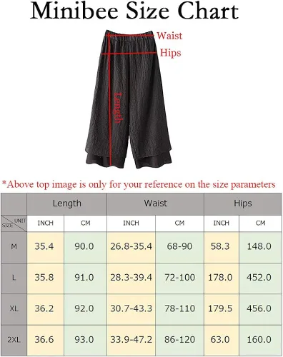 Vista 6 de Minibee Pantalones de pierna ancha para mujer capris de capa suelta pantalones de cintura elástica palazzo