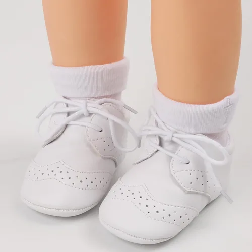 Vista 5 de Zapatos de bebé para niños y niñas, suela suave, antideslizante, de piel sintética, para bautizo, zapatos de bautizo, zapatos de cuna para recién
