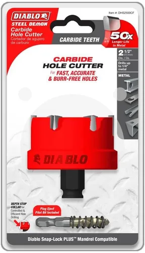 Vista 3 de Diablo DHS2500CF Cortador de agujeros de dientes de carburo de acero Demon™ de 2-1/2" 50X Longer Life, Depth Stop Collar, Tool-Free Plug Ejection