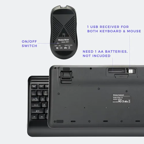 Vista 7 de KOPJIPPOM Juego de teclado y mouse inalámbricos con teclas silenciosas, teclado ergonómico de tamaño completo 2.4G con reposamuñecas, fundas Negro