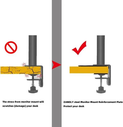 Vista 2 de Placa de refuerzo de montaje de monitor de acero, placa de refuerzo de brazo de monitor para mesa frágil, placa de refuerzo de montaje en monitor se