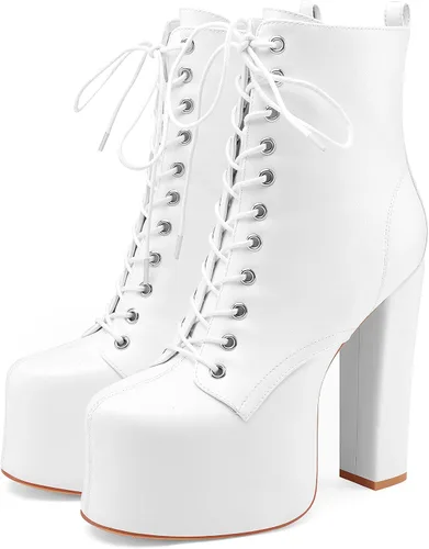 Vista 3 de Botines de tacón alto para mujer, con plataforma de tacón alto, de moda, de cuero, con cordones, con cremalleras