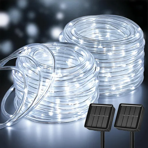 Vista 11 de Brightown Guirnalda de luces solares, 1 paquete de 100 luces LED de color blanco cálido de 39 pies para exteriores, IP65, impermeable, funciona