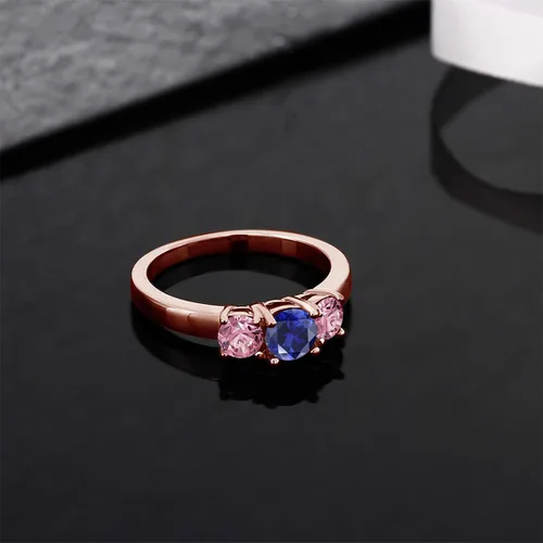 Vista 3 de Gem Stone King 1.10 Ct Blue Created Sapphire Pink Lab cultivado diamante de 18 quilates chapado en oro rosa anillo de plata