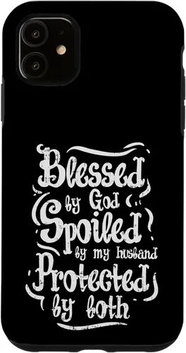 Vista 8 de iPhone 16 Blessed by God Spoiled by My Husband Funny Wife Mom Case